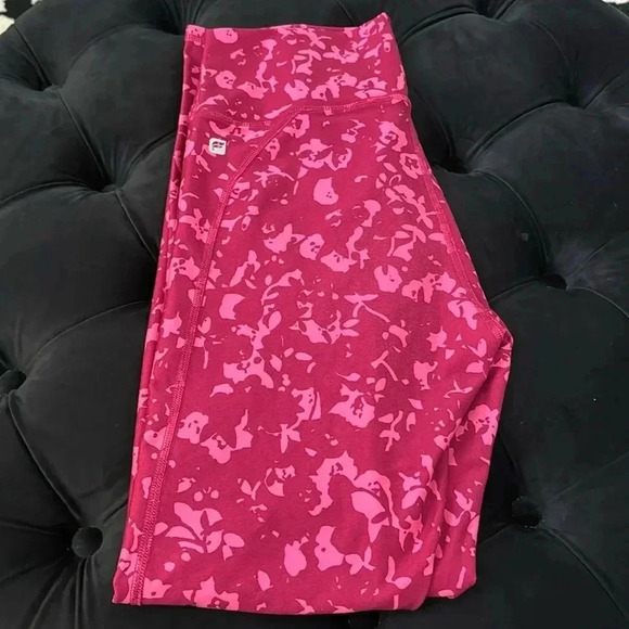 FABLETICS Floral Full Length High Waist Leggings Hot Pink Barbie Workout Yoga - Picture 2 of 8